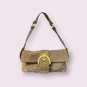 COACH Soho Flap One Shoulder Bag Hand Bag Suede Leather Brown Authentic